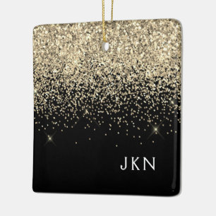 Gold Black Girly Glitter Sparkle Monogram Name Ceramic Ornament