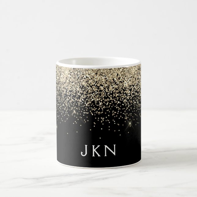 Gold Black Girly Glitter Sparkle Monogram Name Coffee Mug (Center)