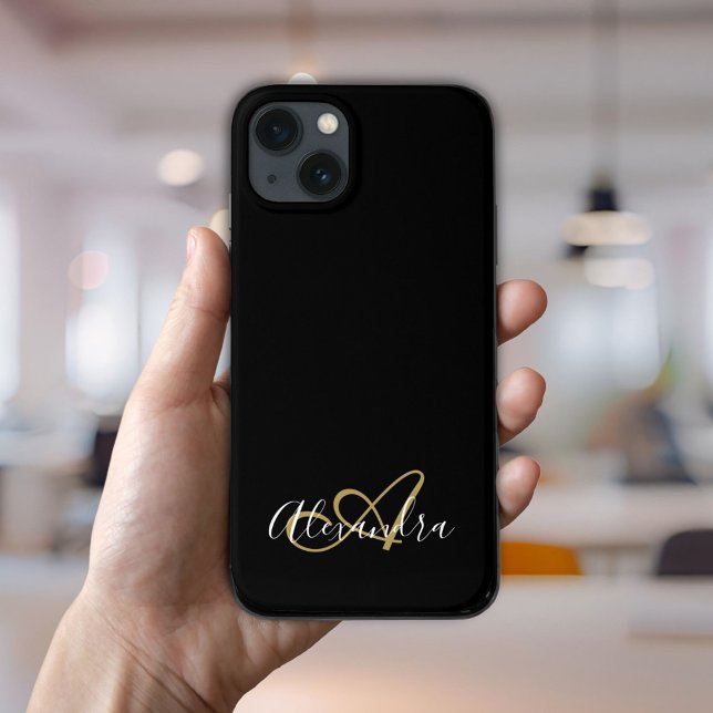 Gold Black Girly Script Name Monogram Case-Mate iPhone Case (Elegant Gold Black Girly Script Name Monogram Case-Mate iPhone Case)