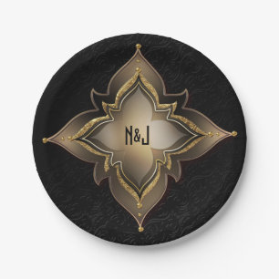 Gold Black Glam Exotic Chic Flower Party Custom Paper Plate