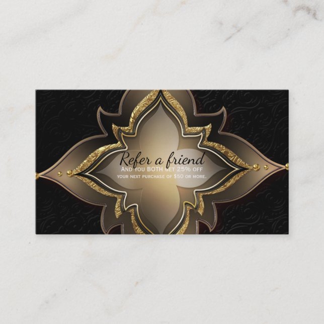 Gold Black Glam Exotic Flower Refer a Friend Card (Front)