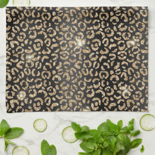 Gold Black Glam Glitter Leopard Kitchen Towel