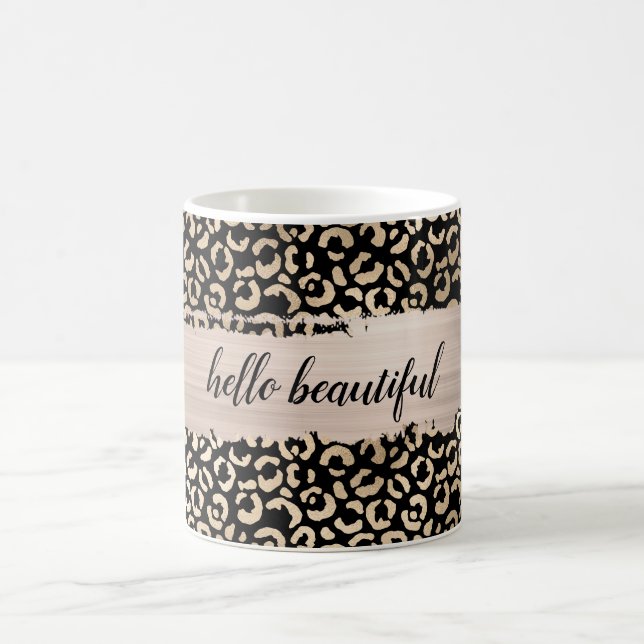 Gold Black Glam Leopard Print Coffee Mug (Center)