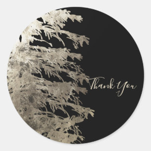 Gold & Black Glam Pine Tree Rustic Forest Wedding Classic Round Sticker