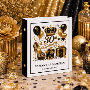 Gold Black Glitter 30th Birthday Confetti Binder