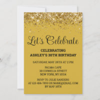Gold Black Glitter 30th Birthday Let's Celebrate