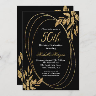 Gold Black Glitter 50th Birthday Celebration Invitation