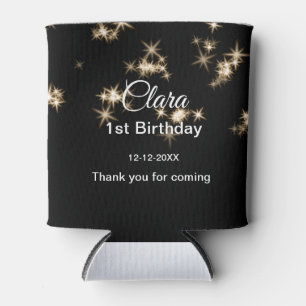 Gold black glitter add name birthday date year tex can cooler