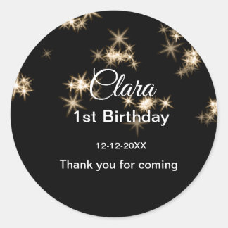 Gold black glitter add name birthday date year tex classic round sticker