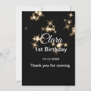 Gold black glitter add name birthday date year tex holiday card