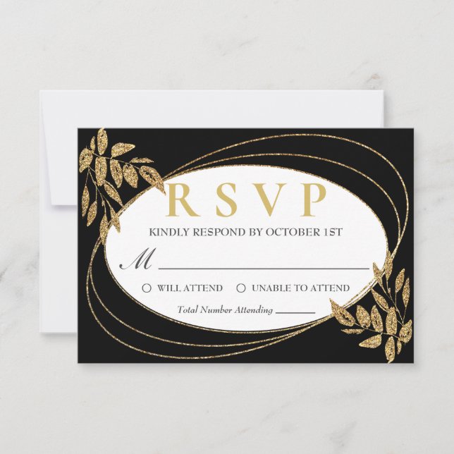 Gold Black Glitter Birthday Celebration RSVP Card (Front)