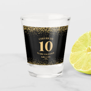 Gold Black Glitter Cheers To 10 Years Anniversary Shot Glass