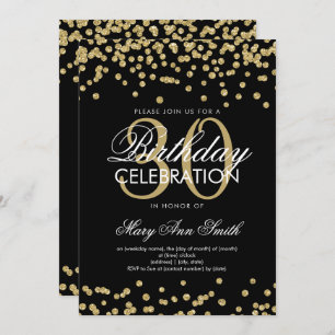 Gold Black Glitter Confetti 30th Birthday Invitation