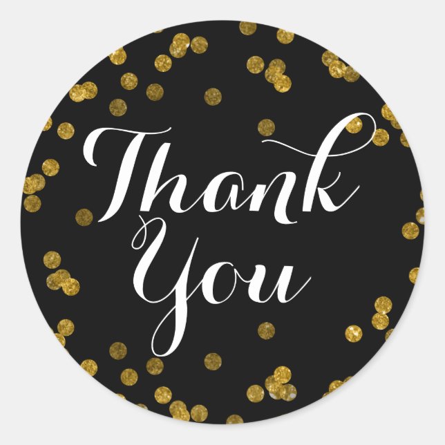 Gold Black  Glitter Confetti Thank You Sticker (Front)