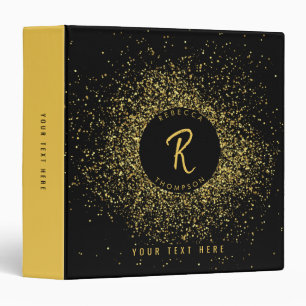 Gold & Black Glitter Frame Monogram Binder