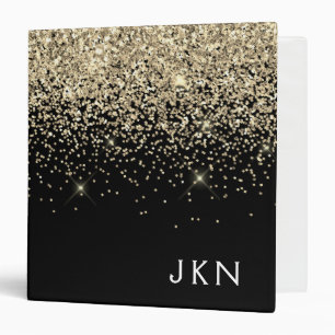 Gold Black Glitter Girly Monogram Initials Binder
