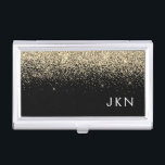 Gold Black Glitter Girly Monogram Initials Business Card Holder<br><div class="desc">Black and Gold Sparkle Glitter Monogram Name Business Card Holder. This makes the perfect sweet 16 birthday,  wedding,  bridal shower,  anniversary,  baby shower or bachelorette party gift for someone that loves glam luxury and chic styles.</div>