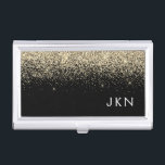 Gold Black Glitter Girly Monogram Initials Business Card Holder<br><div class="desc">Black and Gold Sparkle Glitter Monogram Name Business Card Holder. This makes the perfect sweet 16 birthday,  wedding,  bridal shower,  anniversary,  baby shower or bachelorette party gift for someone that loves glam luxury and chic styles.</div>