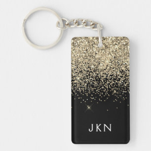 Gold Black Glitter Girly Monogram Initials Keychain