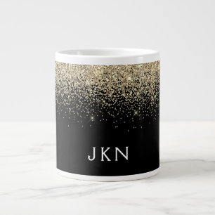 Gold Black Glitter Girly Monogram Initials Large Coffee Mug