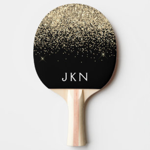Gold Black Glitter Girly Monogram Initials Ping Pong Paddle