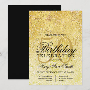 Gold & Black Glitter Glam 50th Birthday Party Invitation