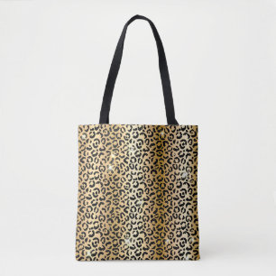 Gold & Black Glitter Glam Leopard Spots Print Tote Bag