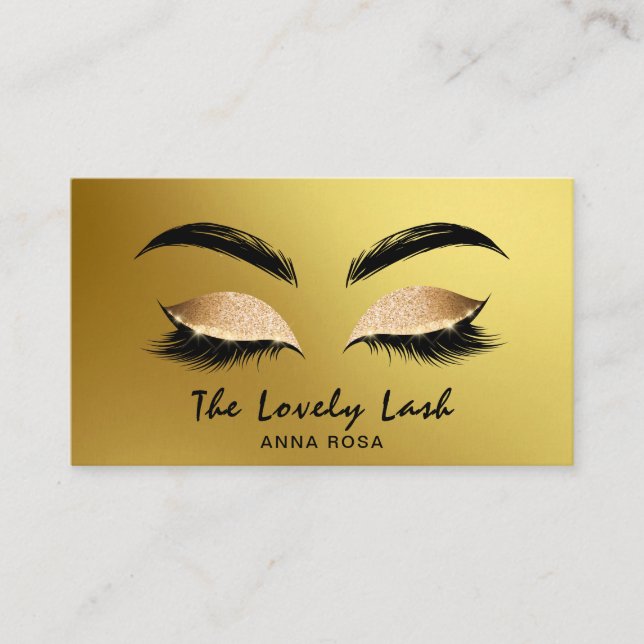 *~* Gold Black Glitter Lashes Extensions Brows Business Card (Front)