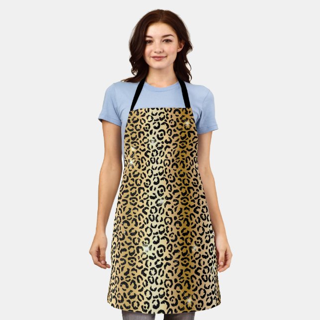 Gold Black Glitter Leopard  Apron (Worn)
