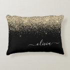Gold Black Glitter Script Monogram Girly Name
