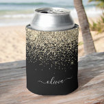 Gold Black Glitter Script Monogram Girly Name Can Cooler<br><div class="desc">Black and Gold Glitter and Sparkle Elegant Birthday or Bachelorette Party Can Coolers. These Wedding,  Bridal Shower or Birthday Party Can Coolers can be customized to include your first name. Please contact the designer for customized matching items.</div>