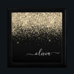 Gold Black Glitter Script Monogram Girly Name Gift Box<br><div class="desc">Black and Gold Sparkle Glitter script Monogram Name Jewellery Keepsake Box. This makes the perfect graduation,  birthday,  wedding,  bridal shower,  anniversary,  baby shower or bachelorette party gift for someone that loves glam luxury and chic styles.</div>