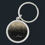 Gold Black Glitter Script Monogram Girly Name Keychain<br><div class="desc">Gold and Black Sparkle Glitter Script Monogram Name Keychains (Key Chain). This makes the perfect sweet 16 birthday,  wedding,  bridal shower,  anniversary,  baby shower or bachelorette party gift for someone that loves glam luxury and chic styles.</div>