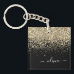 Gold Black Glitter Script Monogram Girly Name Keychain<br><div class="desc">Black and Gold Faux Foil Sparkle Glitter Script Monogram Name Keychain. This makes the perfect sweet 16 birthday,  wedding,  bridal shower,  anniversary,  baby shower or bachelorette party gift for someone that loves glam luxury and chic styles.</div>