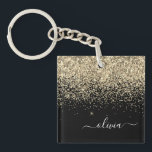 Gold Black Glitter Script Monogram Girly Name Keychain<br><div class="desc">Black and Gold Faux Foil Sparkle Glitter Script Monogram Name Keychain. This makes the perfect sweet 16 birthday,  wedding,  bridal shower,  anniversary,  baby shower or bachelorette party gift for someone that loves glam luxury and chic styles.</div>