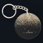 Gold Black Glitter Script Monogram Girly Name Keychain<br><div class="desc">Gold and Black Sparkle Glitter Script Monogram Name Keychain. This makes the perfect sweet 16 birthday,  wedding,  bridal shower,  anniversary,  baby shower or bachelorette party gift for someone that loves glam luxury and chic styles.</div>