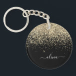 Gold Black Glitter Script Monogram Girly Name Keychain<br><div class="desc">Gold and Black Sparkle Glitter Script Monogram Name Keychain. This makes the perfect sweet 16 birthday,  wedding,  bridal shower,  anniversary,  baby shower or bachelorette party gift for someone that loves glam luxury and chic styles.</div>