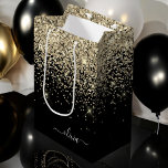 Gold Black Glitter Script Monogram Girly Name Medium Gift Bag<br><div class="desc">Black and Gold Sparkle Glitter Script Monogram Name Gift Bag. This makes the perfect sweet 16 birthday,  wedding,  bridal shower,  anniversary,  baby shower or bachelorette party gift bag for someone that loves glam luxury and chic styles.</div>