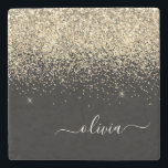 Gold Black Glitter Script Monogram Girly Name Stone Coaster<br><div class="desc">Black and Gold Sparkle Glitter Script Monogram Name Stone Tile. This makes the perfect graduation,  sweet 16 birthday,  wedding,  bridal shower,  anniversary,  baby shower or bachelorette party gift for someone that loves glam luxury and chic styles.</div>