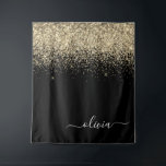 Gold Black Glitter Script Monogram Girly Name Tapestry<br><div class="desc">Black and Gold Sparkle Glitter Script Monogram Name and Initial Tapestry. This makes the perfect sweet 16 birthday,  wedding,  bridal shower,  anniversary,  baby shower or bachelorette party gift for someone that loves glam luxury and chic styles.</div>