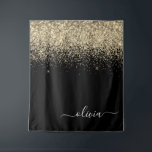 Gold Black Glitter Script Monogram Girly Name Tapestry<br><div class="desc">Black and Gold Sparkle Glitter Script Monogram Name and Initial Tapestry. This makes the perfect sweet 16 birthday, wedding, bridal shower, anniversary, baby shower or bachelorette party gift for someone that loves glam luxury and chic styles.</div>