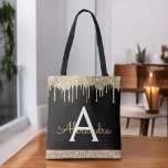 Gold Black Glitter Sparkle Elegant Monogram Tote Bag<br><div class="desc">Luxury Gold and Black Faux Sparkle and Glitter Elegant Monogram Book Bag. This Book Bag can be customized to include your initial and first name and given as a gift for Christmas,  Sweet 16 Birthday,  Bridal Shower or a Wedding.</div>