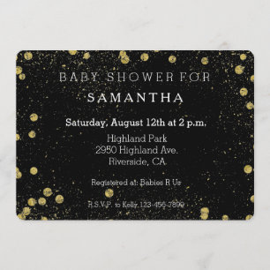 Gold Black Glittery Confetti Dots baby shower Invitation