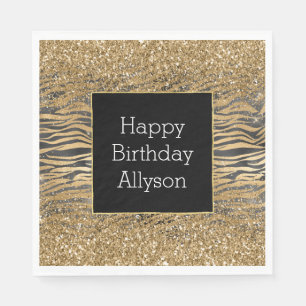 Gold Black Glitzy Glitter Sparkle Zebra Print Napkin
