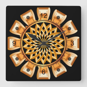 Gold & Black ~ Golden Bow Circle ~ Unique ~ Square Wall Clock