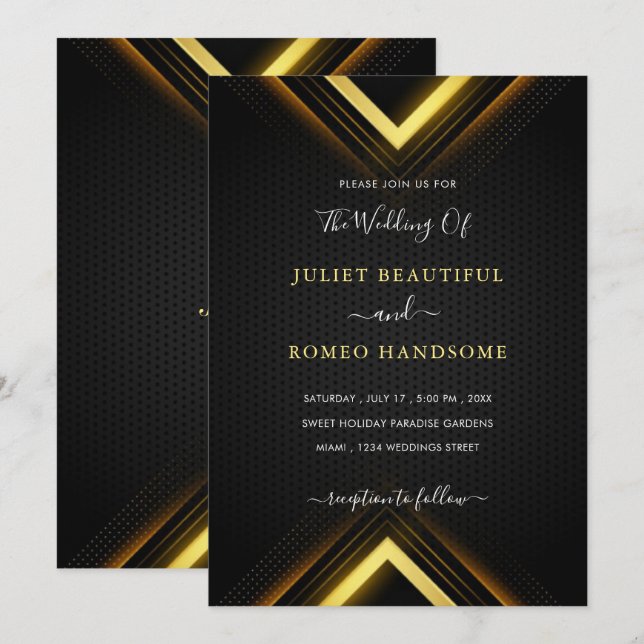 Gold Black Golden Modern Faire-part de mariage (Devant / Derrière)