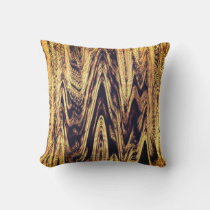 Gold Black Golden Wave Patterns Abstract Glittery Outdoor Pillow