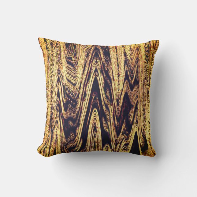 Gold Black Golden Wave Patterns Abstract Glittery Outdoor Pillow (Front)