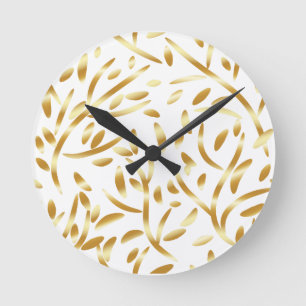 Gold Black Gradient Leaves Botanical Floral Patter Round Clock
