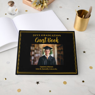 Gold Black Graduate Photo Formal Graduation Party Guest Book